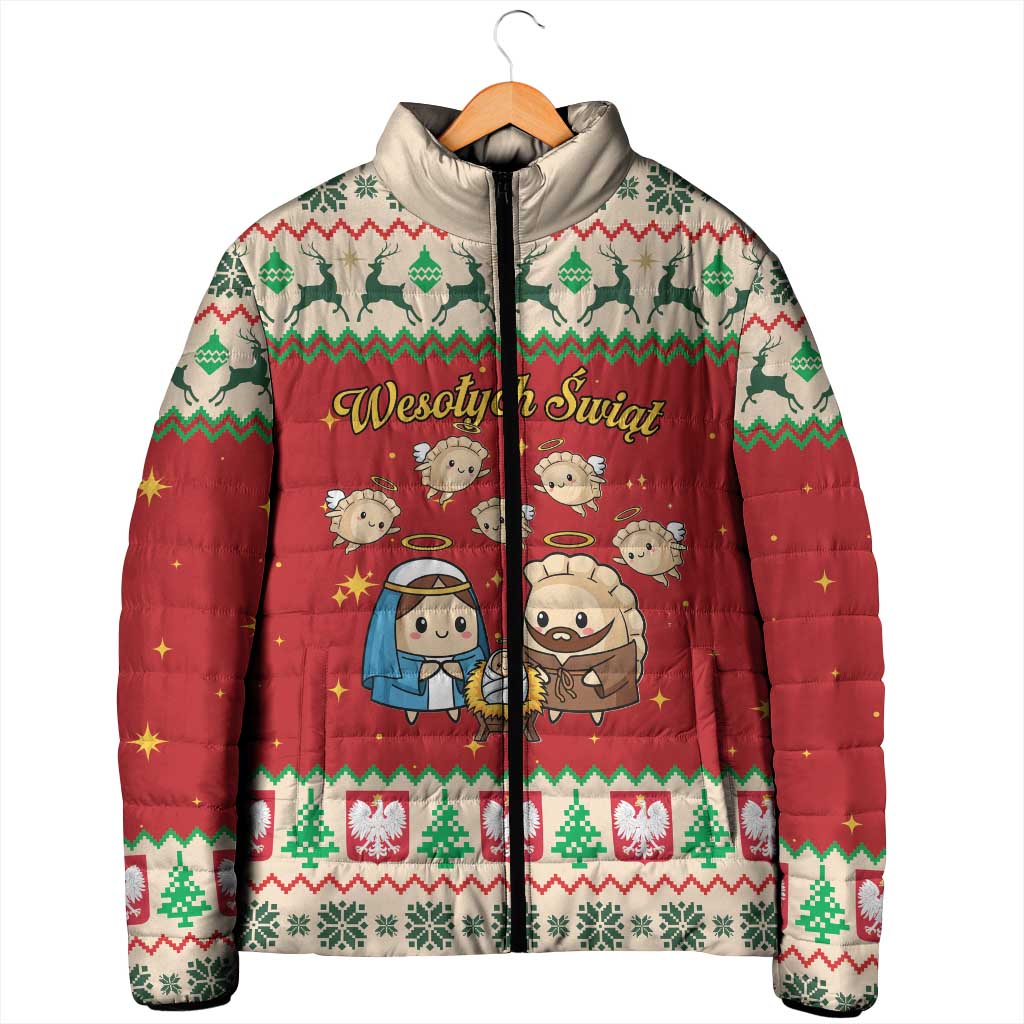 Poland Christmas Padded Jacket Polish Pierogi Mascot Nativity Scene - Wonder Print Shop