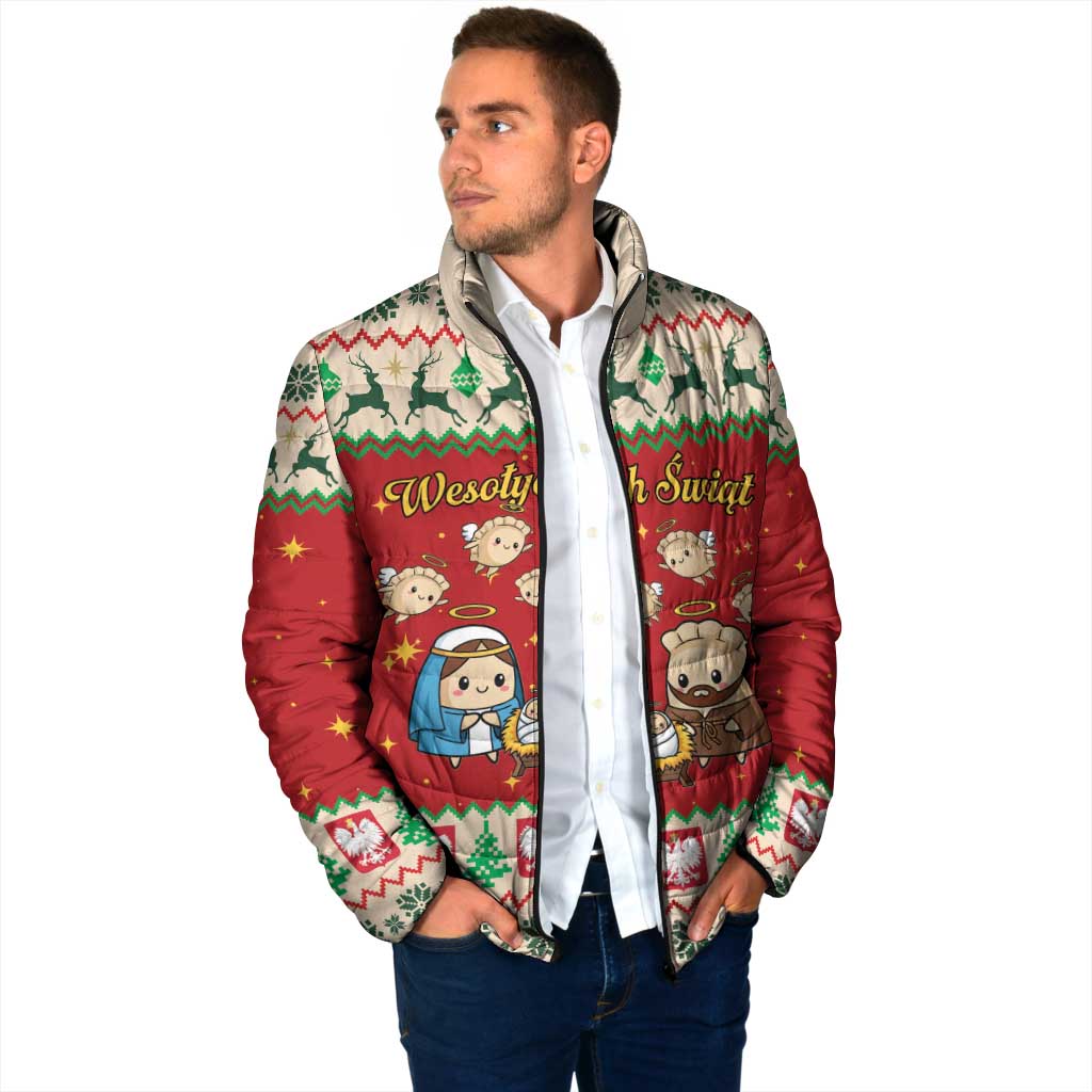 Poland Christmas Padded Jacket Polish Pierogi Mascot Nativity Scene - Wonder Print Shop