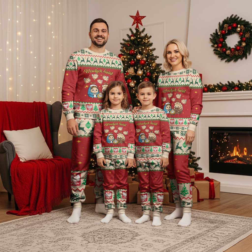 Poland Christmas Pajama Set Polish Pierogi Mascot Nativity Scene - Wonder Print Shop