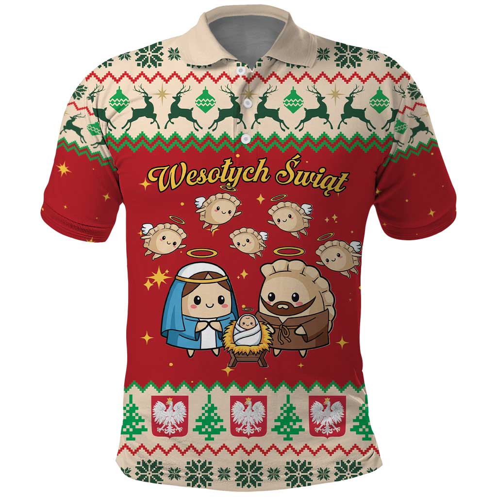 Poland Christmas Polo Shirt Polish Pierogi Mascot Nativity Scene - Wonder Print Shop
