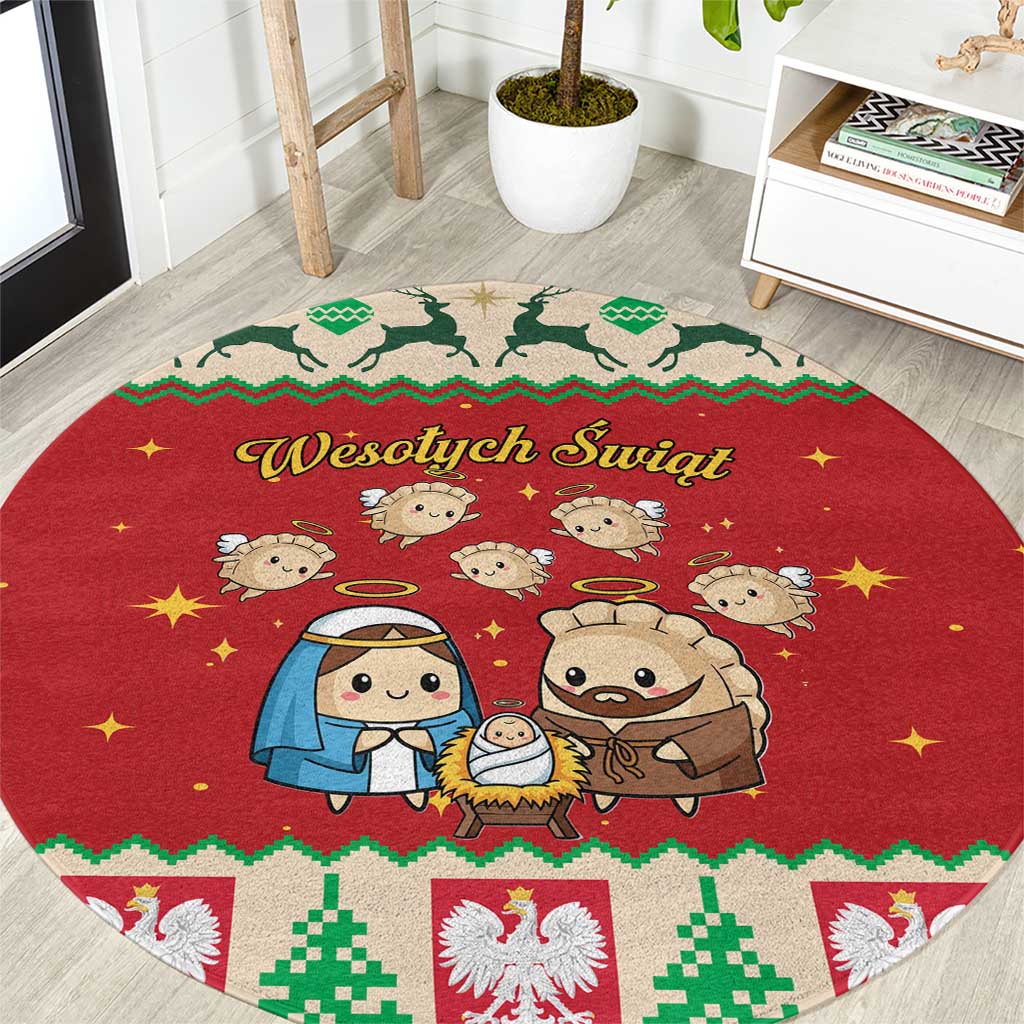 Poland Christmas Round Carpet Polish Pierogi Mascot Nativity Scene - Wonder Print Shop