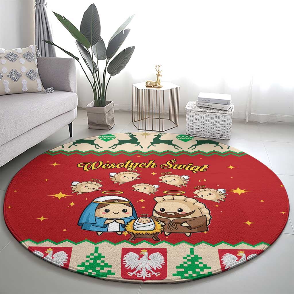 Poland Christmas Round Carpet Polish Pierogi Mascot Nativity Scene - Wonder Print Shop