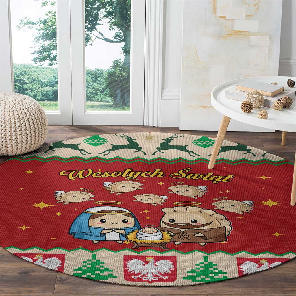 Poland Christmas Round Carpet Polish Pierogi Mascot Nativity Scene - Wonder Print Shop