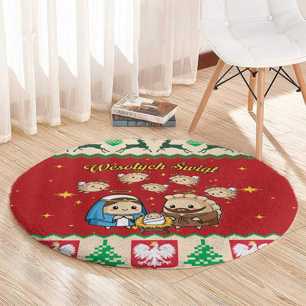 Poland Christmas Round Carpet Polish Pierogi Mascot Nativity Scene - Wonder Print Shop