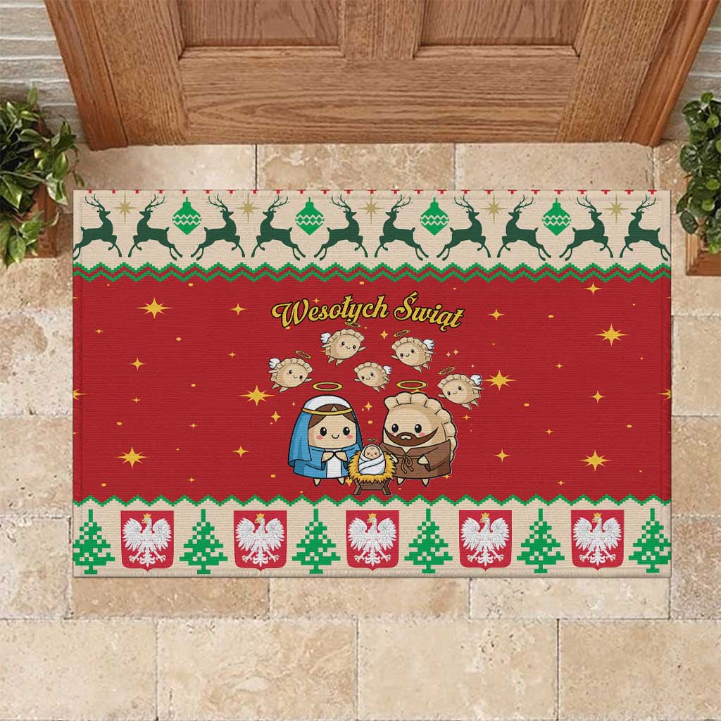 Poland Christmas Rubber Doormat Polish Pierogi Mascot Nativity Scene - Wonder Print Shop