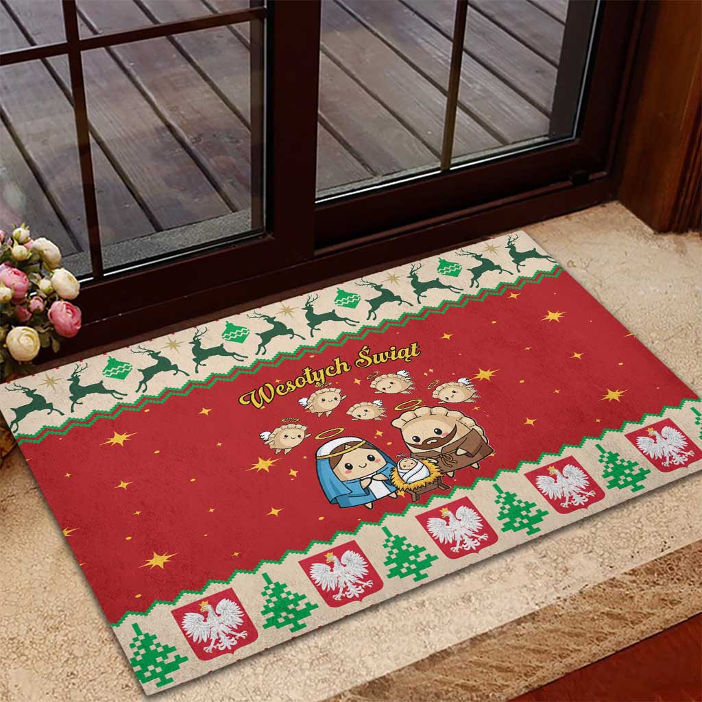 Poland Christmas Rubber Doormat Polish Pierogi Mascot Nativity Scene - Wonder Print Shop