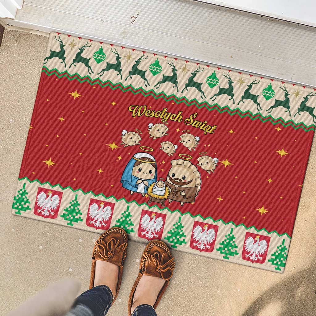 Poland Christmas Rubber Doormat Polish Pierogi Mascot Nativity Scene - Wonder Print Shop