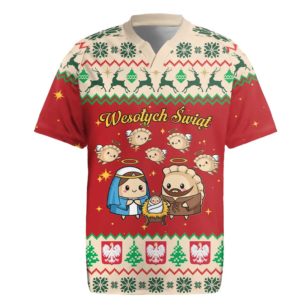 Poland Christmas Rugby Jersey Polish Pierogi Mascot Nativity Scene - Wonder Print Shop