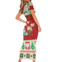 Poland Christmas Short Sleeve Bodycon Dress Polish Pierogi Mascot Nativity Scene - Wonder Print Shop