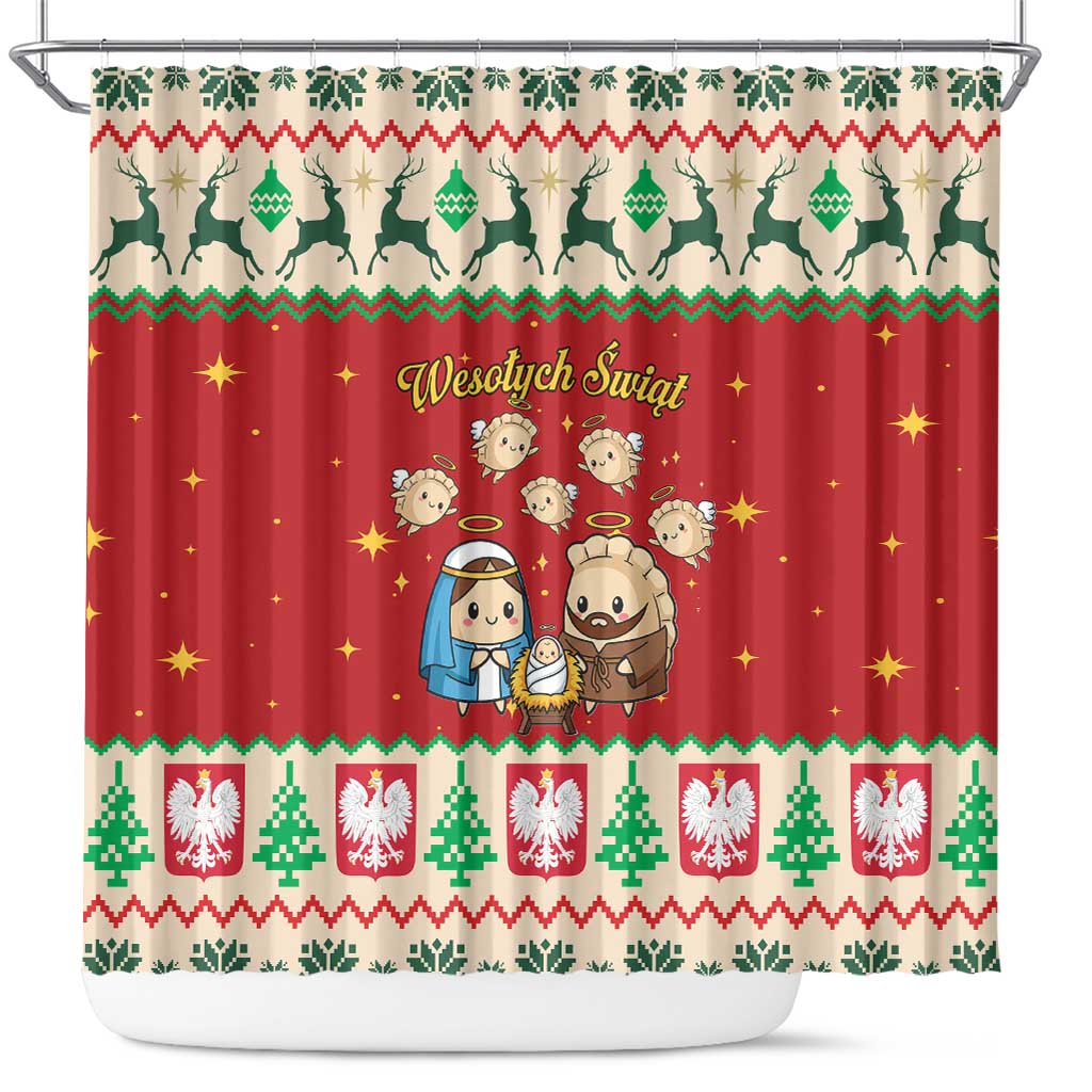 Poland Christmas Shower Curtain Polish Pierogi Mascot Nativity Scene - Wonder Print Shop