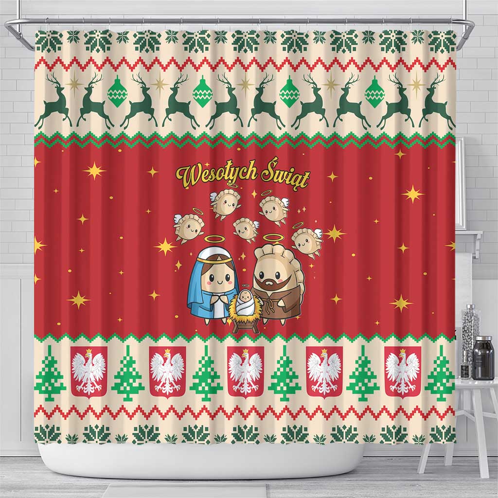 Poland Christmas Shower Curtain Polish Pierogi Mascot Nativity Scene - Wonder Print Shop