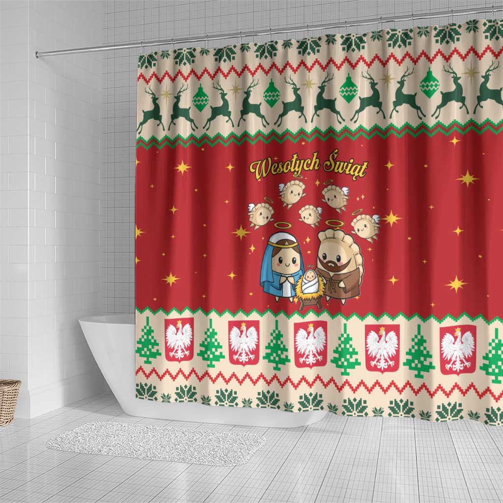 Poland Christmas Shower Curtain Polish Pierogi Mascot Nativity Scene - Wonder Print Shop
