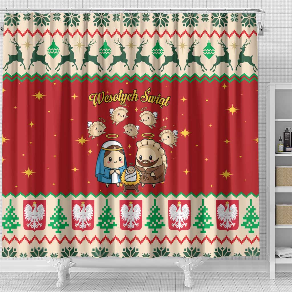 Poland Christmas Shower Curtain Polish Pierogi Mascot Nativity Scene - Wonder Print Shop