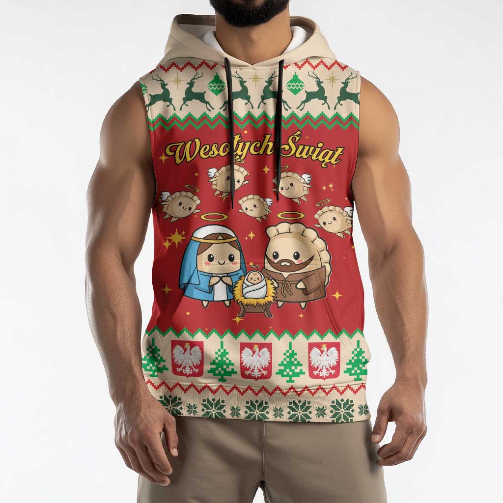 Poland Christmas Sleeveless Hoodie Polish Pierogi Mascot Nativity Scene - Wonder Print Shop