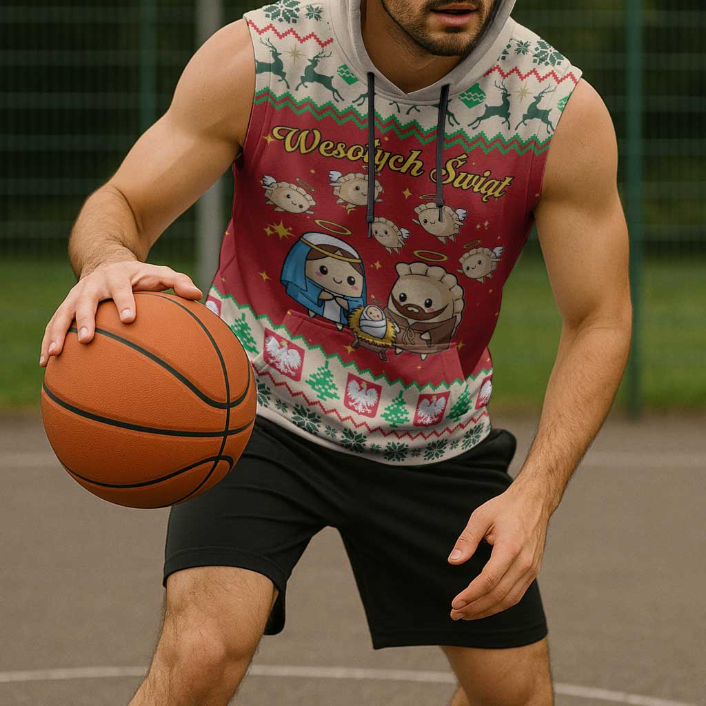 Poland Christmas Sleeveless Hoodie Polish Pierogi Mascot Nativity Scene - Wonder Print Shop