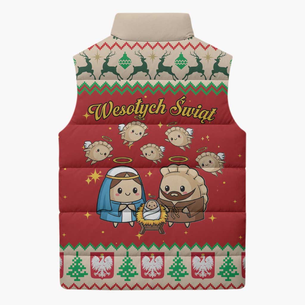 Poland Christmas Sleeveless Puffer Jacket Polish Pierogi Mascot Nativity Scene - Wonder Print Shop