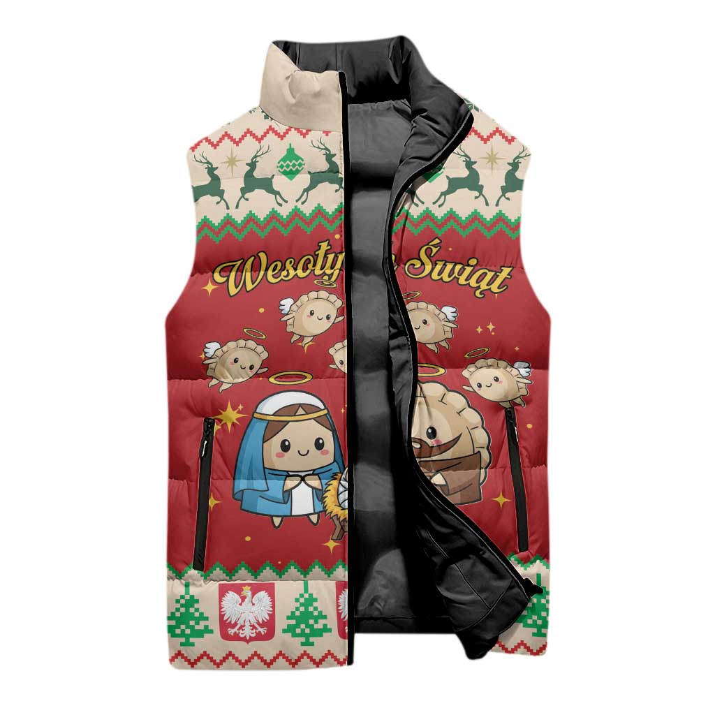 Poland Christmas Sleeveless Puffer Jacket Polish Pierogi Mascot Nativity Scene - Wonder Print Shop