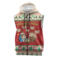 Poland Christmas Sleeveless Zip Hoodie Polish Pierogi Mascot Nativity Scene - Wonder Print Shop