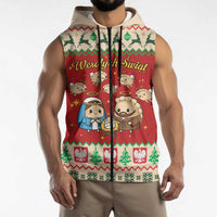 Poland Christmas Sleeveless Zip Hoodie Polish Pierogi Mascot Nativity Scene - Wonder Print Shop