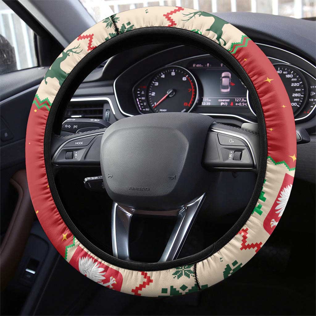 Poland Christmas Steering Wheel Cover Polish Pierogi Mascot Nativity Scene - Wonder Print Shop