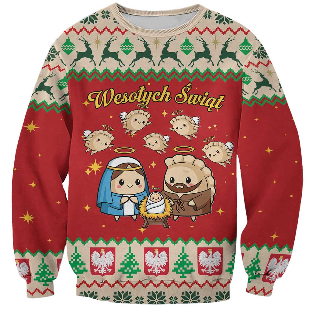 Poland Christmas Sweatshirt Polish Pierogi Mascot Nativity Scene - Wonder Print Shop
