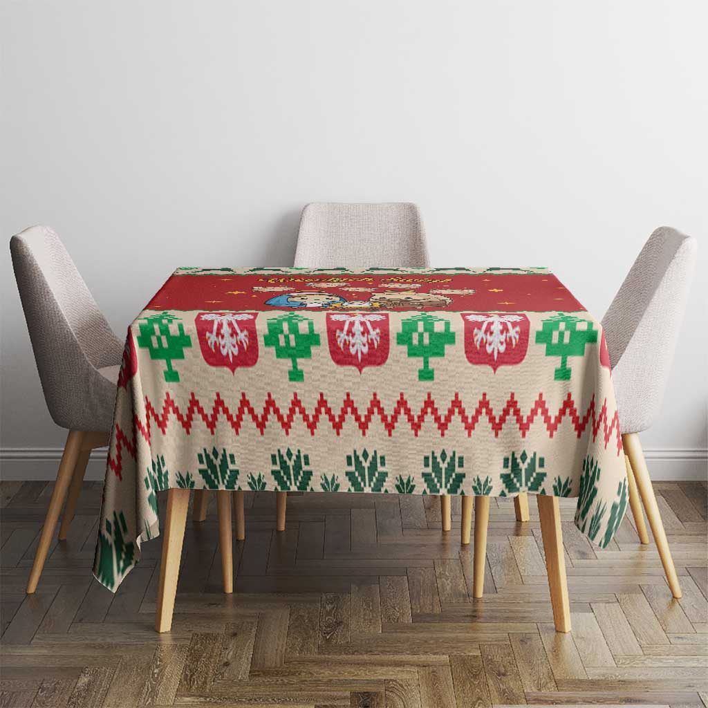Poland Christmas Tablecloth Polish Pierogi Mascot Nativity Scene - Wonder Print Shop
