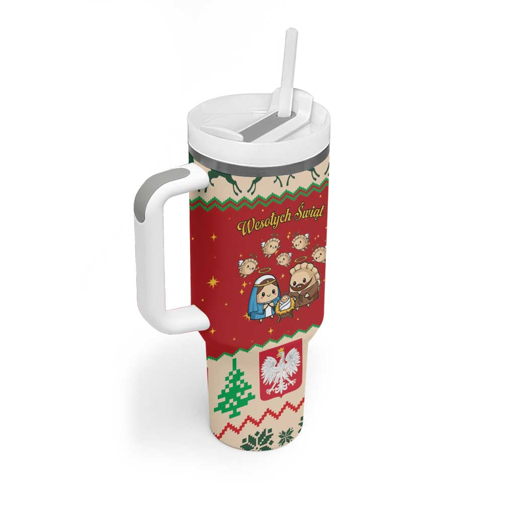Poland Christmas Tumbler With Handle Polish Pierogi Mascot Nativity Scene - Wonder Print Shop