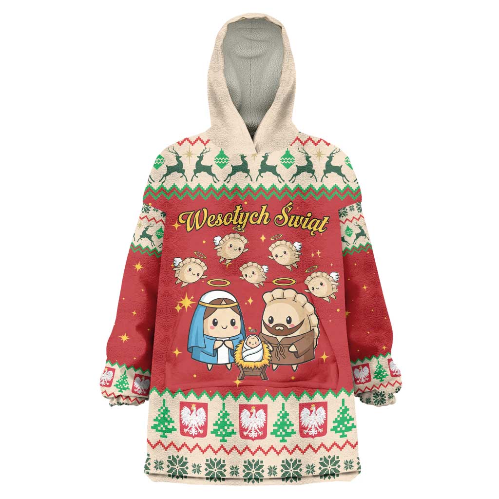 Poland Christmas Wearable Blanket Hoodie Polish Pierogi Mascot Nativity Scene - Wonder Print Shop