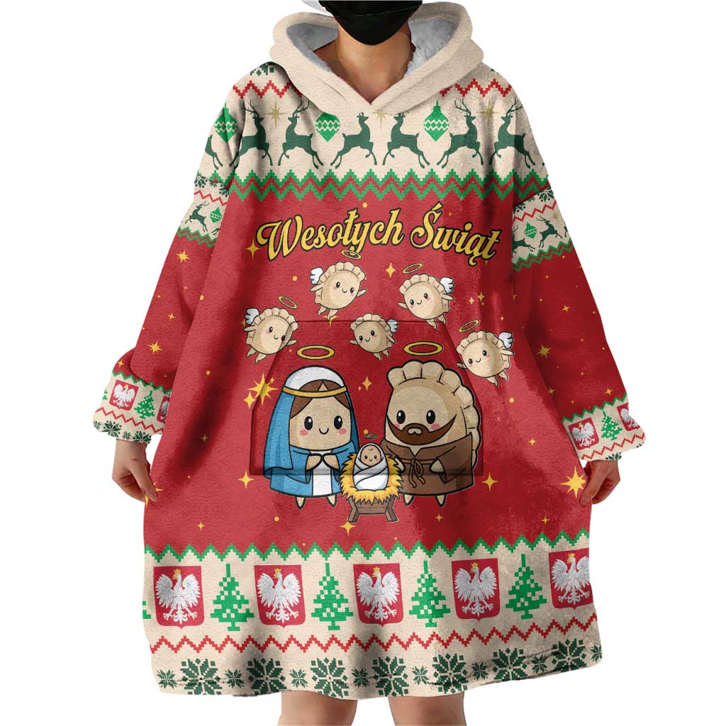Poland Christmas Wearable Blanket Hoodie Polish Pierogi Mascot Nativity Scene - Wonder Print Shop