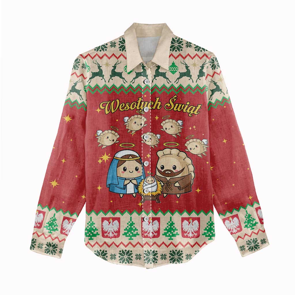 Poland Christmas Women Casual Shirt Polish Pierogi Mascot Nativity Scene - Wonder Print Shop