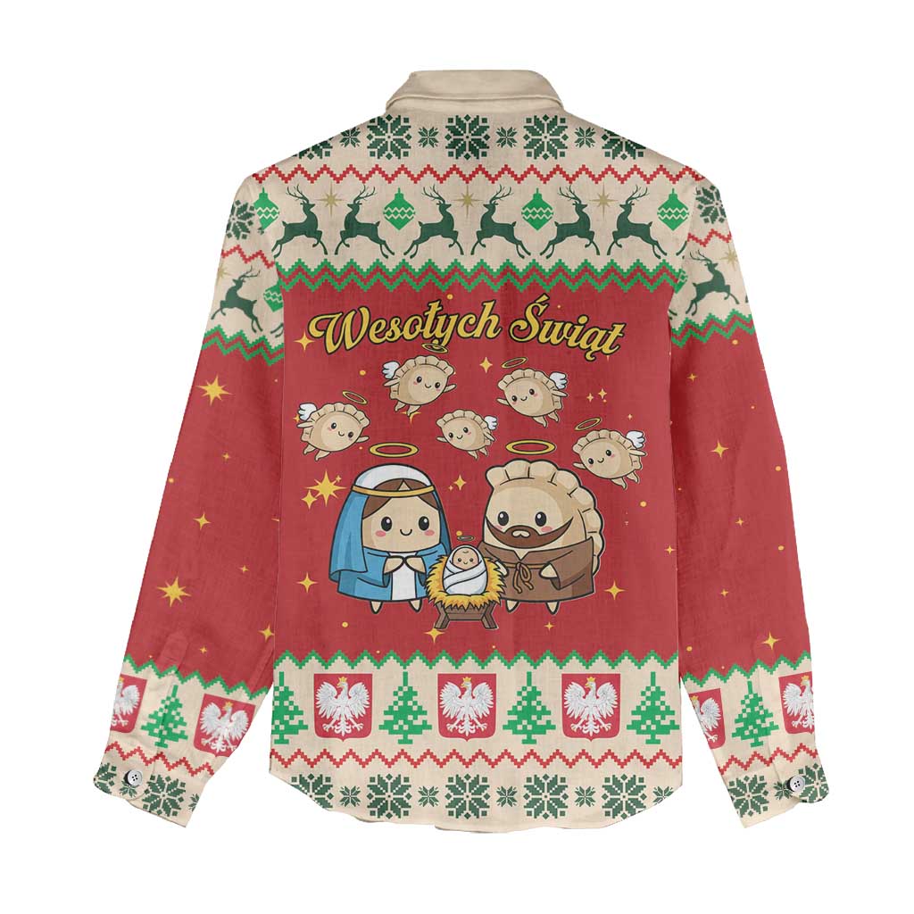 Poland Christmas Women Casual Shirt Polish Pierogi Mascot Nativity Scene - Wonder Print Shop
