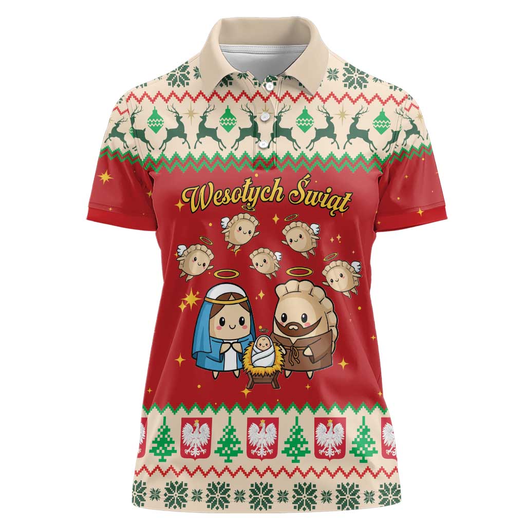 Poland Christmas Women Polo Shirt Polish Pierogi Mascot Nativity Scene - Wonder Print Shop