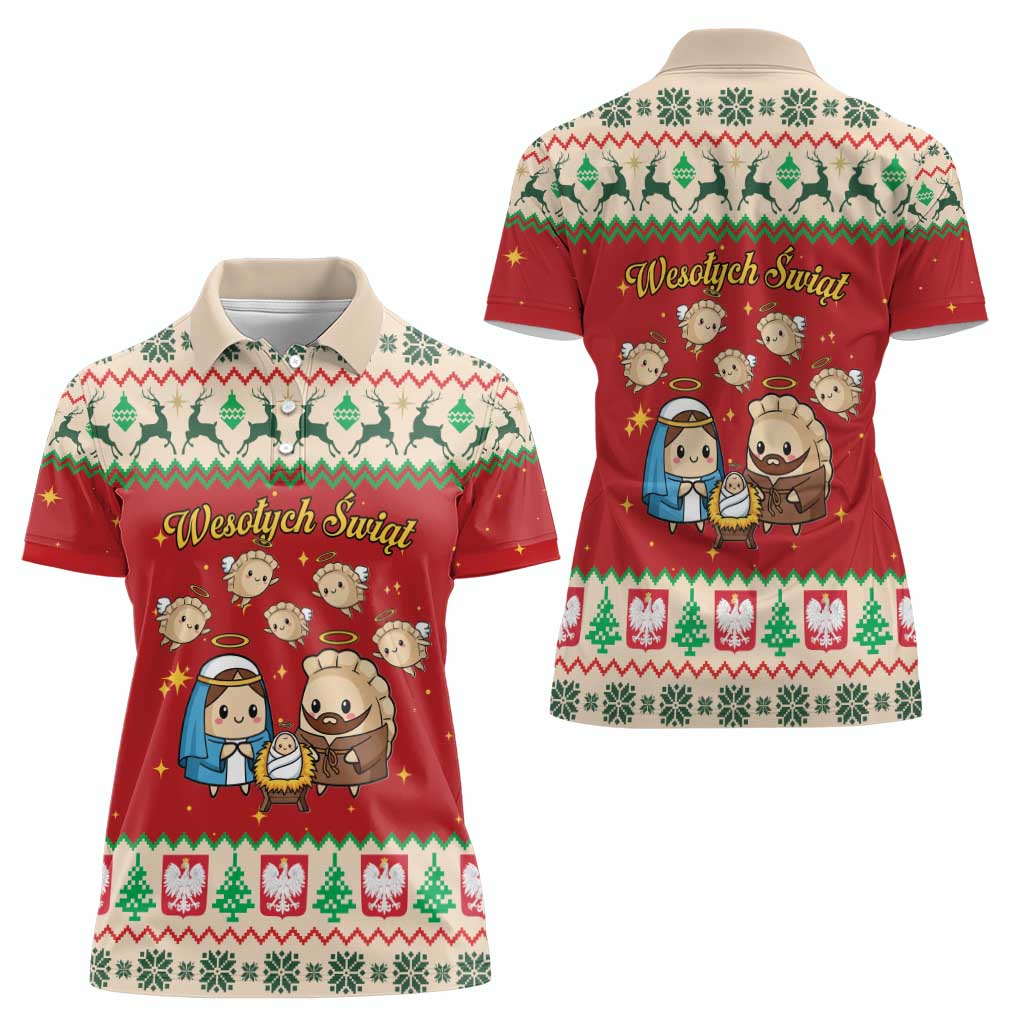 Poland Christmas Women Polo Shirt Polish Pierogi Mascot Nativity Scene - Wonder Print Shop