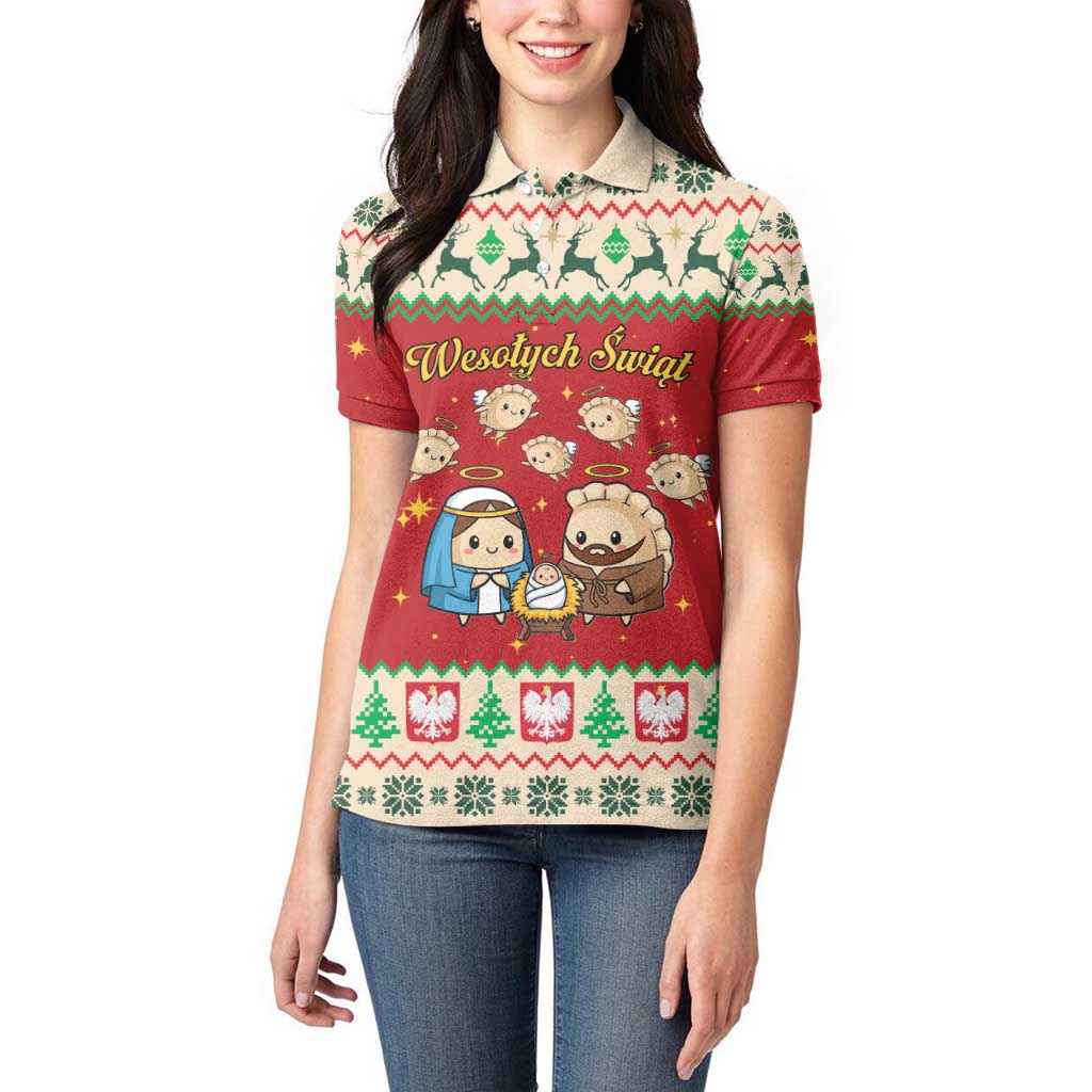 Poland Christmas Women Polo Shirt Polish Pierogi Mascot Nativity Scene - Wonder Print Shop