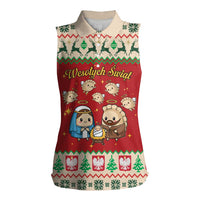 Poland Christmas Women Sleeveless Polo Shirt Polish Pierogi Mascot Nativity Scene - Wonder Print Shop