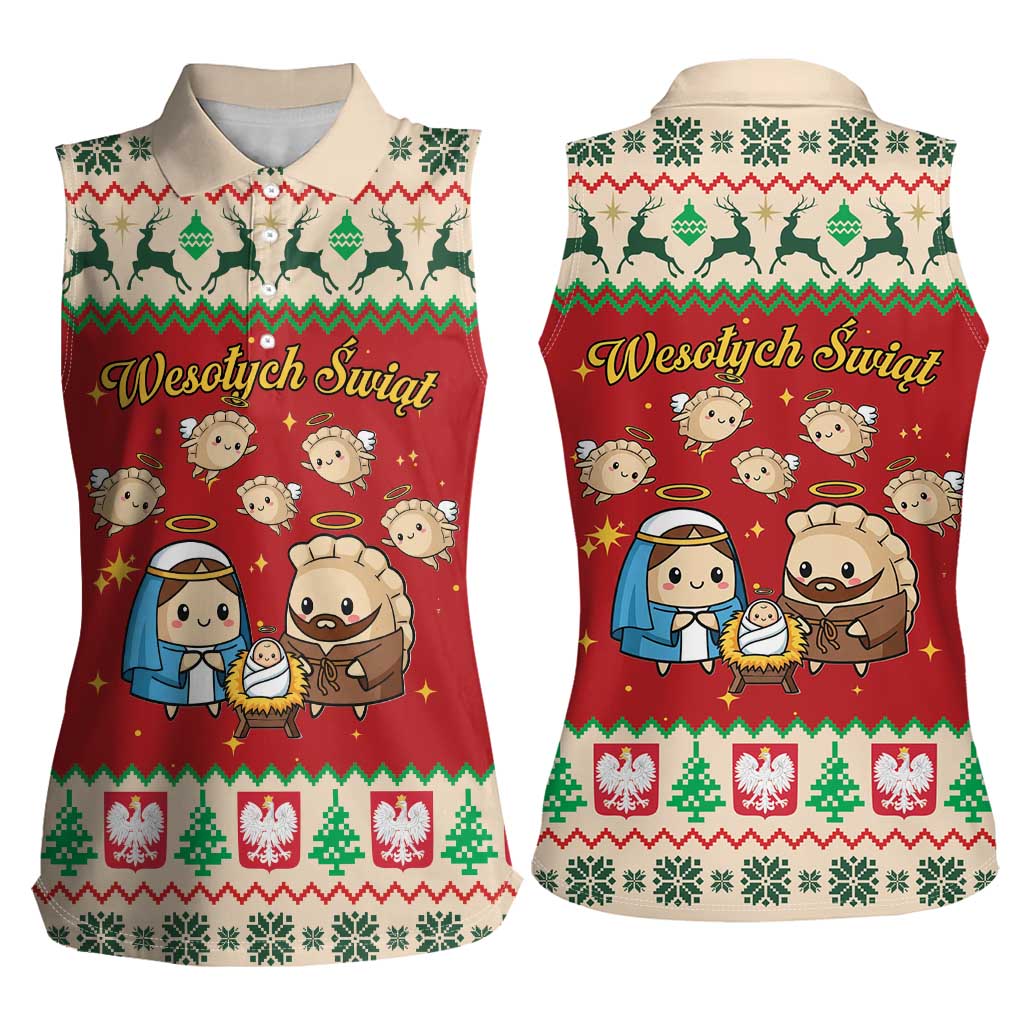 Poland Christmas Women Sleeveless Polo Shirt Polish Pierogi Mascot Nativity Scene - Wonder Print Shop