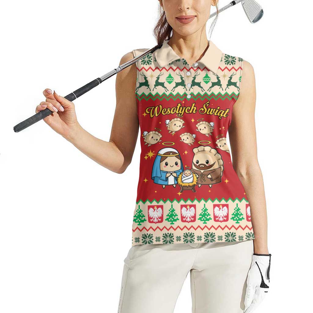 Poland Christmas Women Sleeveless Polo Shirt Polish Pierogi Mascot Nativity Scene - Wonder Print Shop