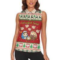 Poland Christmas Women Sleeveless Polo Shirt Polish Pierogi Mascot Nativity Scene - Wonder Print Shop