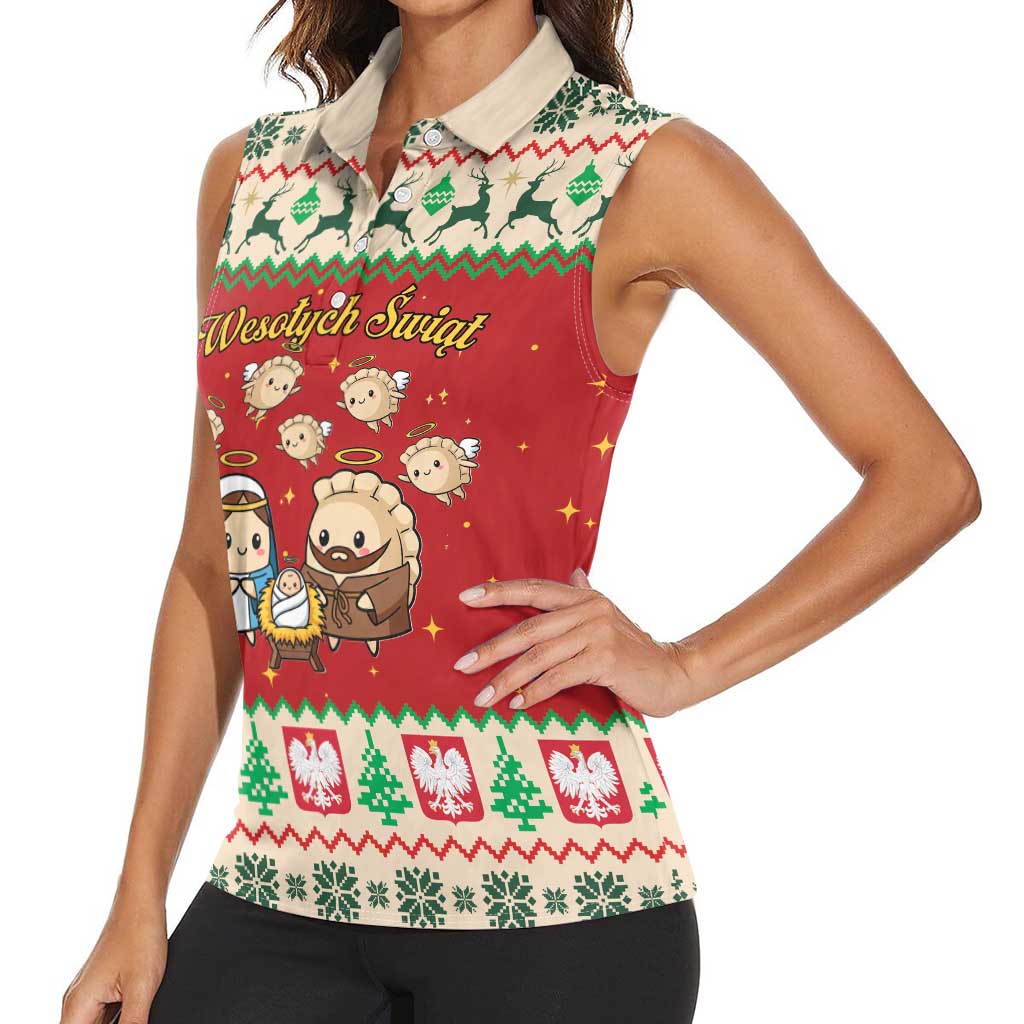 Poland Christmas Women Sleeveless Polo Shirt Polish Pierogi Mascot Nativity Scene - Wonder Print Shop
