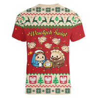 Poland Christmas Women V-Neck T-Shirt Polish Pierogi Mascot Nativity Scene - Wonder Print Shop