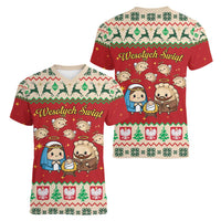 Poland Christmas Women V-Neck T-Shirt Polish Pierogi Mascot Nativity Scene - Wonder Print Shop