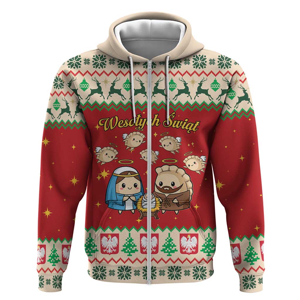 Poland Christmas Zip Hoodie Polish Pierogi Mascot Nativity Scene - Wonder Print Shop