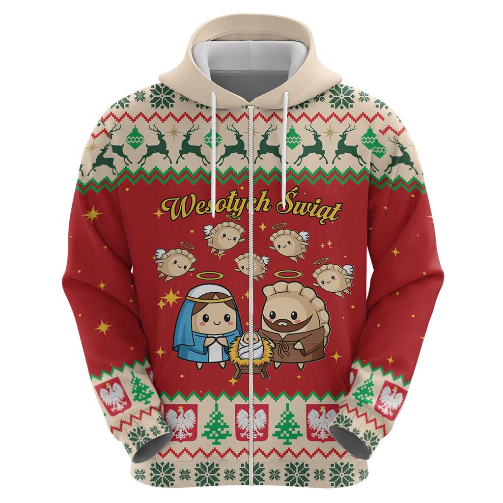 Poland Christmas Zip Hoodie Polish Pierogi Mascot Nativity Scene - Wonder Print Shop