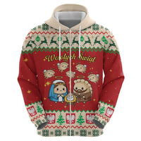Poland Christmas Zip Hoodie Polish Pierogi Mascot Nativity Scene - Wonder Print Shop