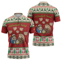 Poland Christmas Zipper Polo Shirt Polish Pierogi Mascot Nativity Scene - Wonder Print Shop