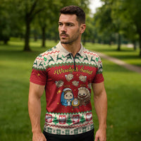 Poland Christmas Zipper Polo Shirt Polish Pierogi Mascot Nativity Scene - Wonder Print Shop