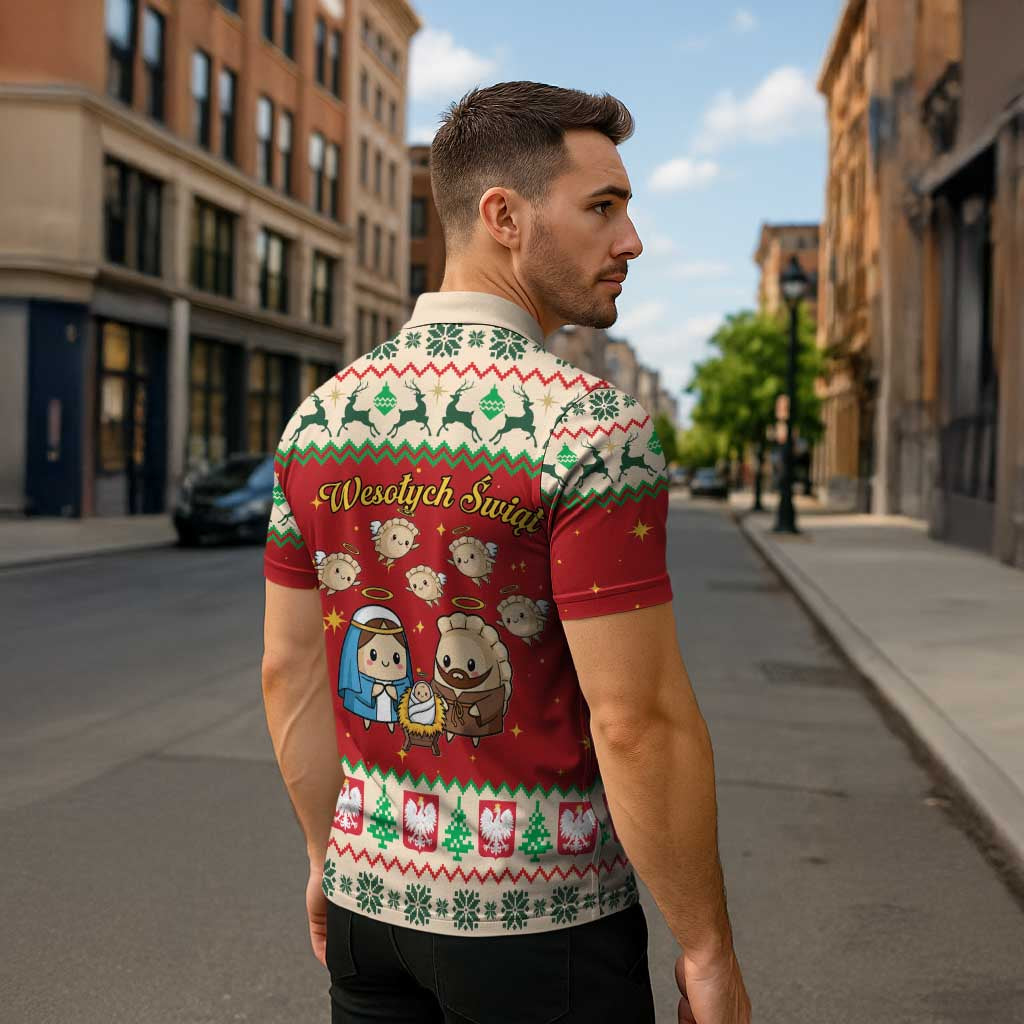 Poland Christmas Zipper Polo Shirt Polish Pierogi Mascot Nativity Scene - Wonder Print Shop