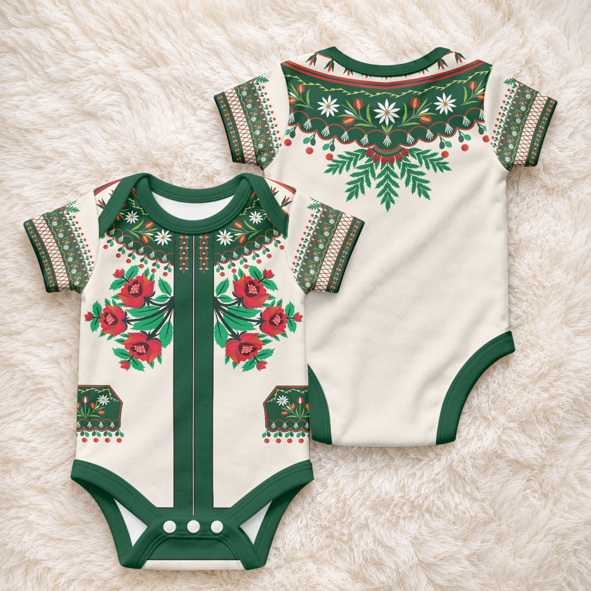 Polish Highlander Folk Costume Baby Onesie Podhale Heritage Floral Style