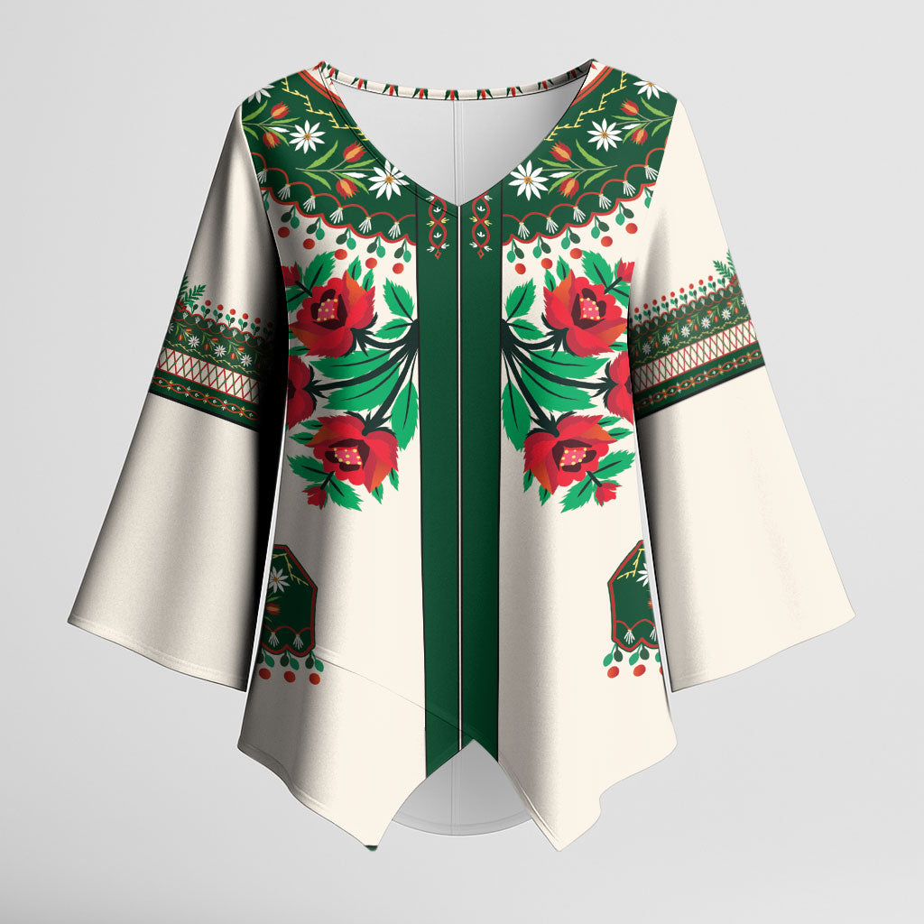 Polish Highlander Folk Costume Kimono Sleeve Blouse Podhale Heritage Floral Style