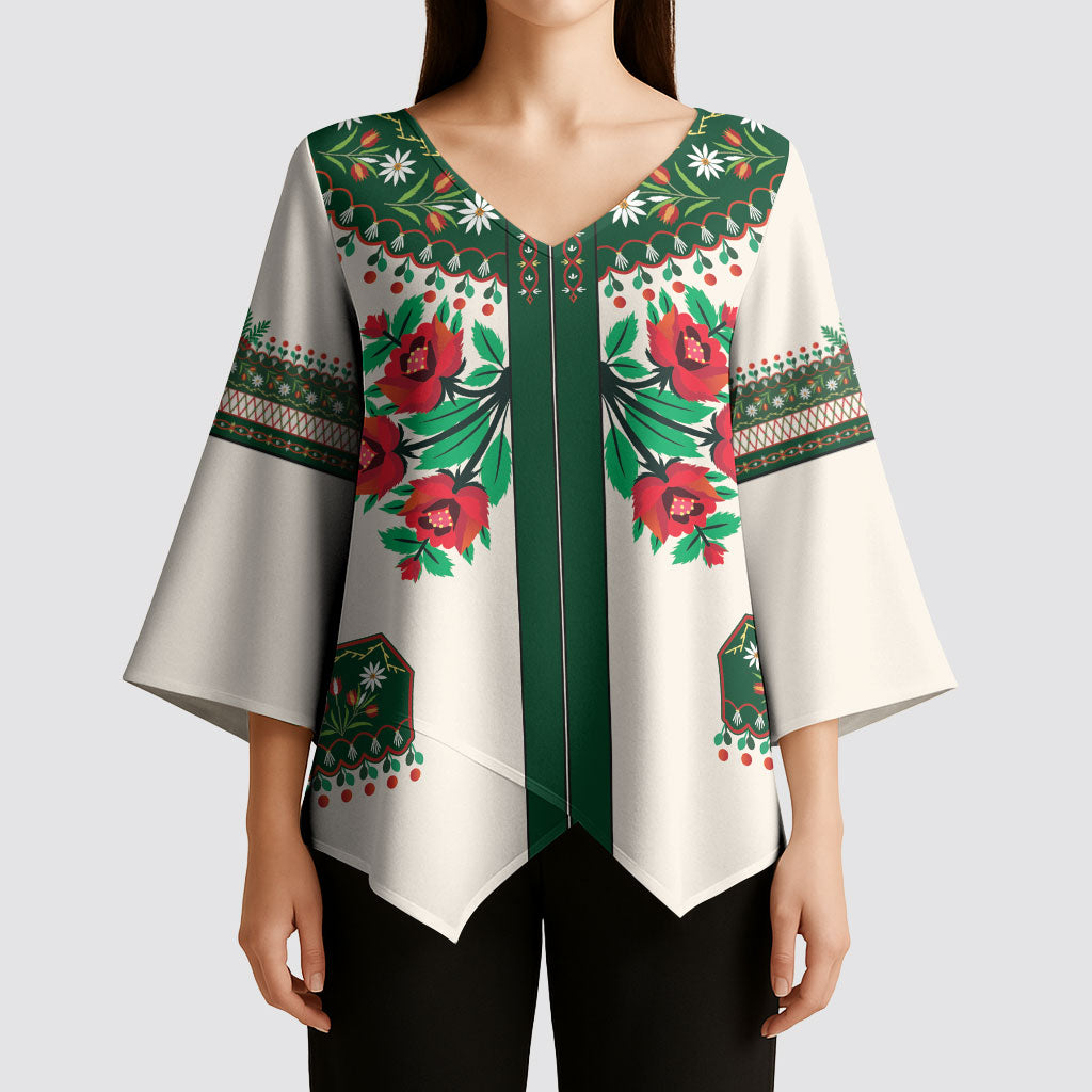 Polish Highlander Folk Costume Kimono Sleeve Blouse Podhale Heritage Floral Style